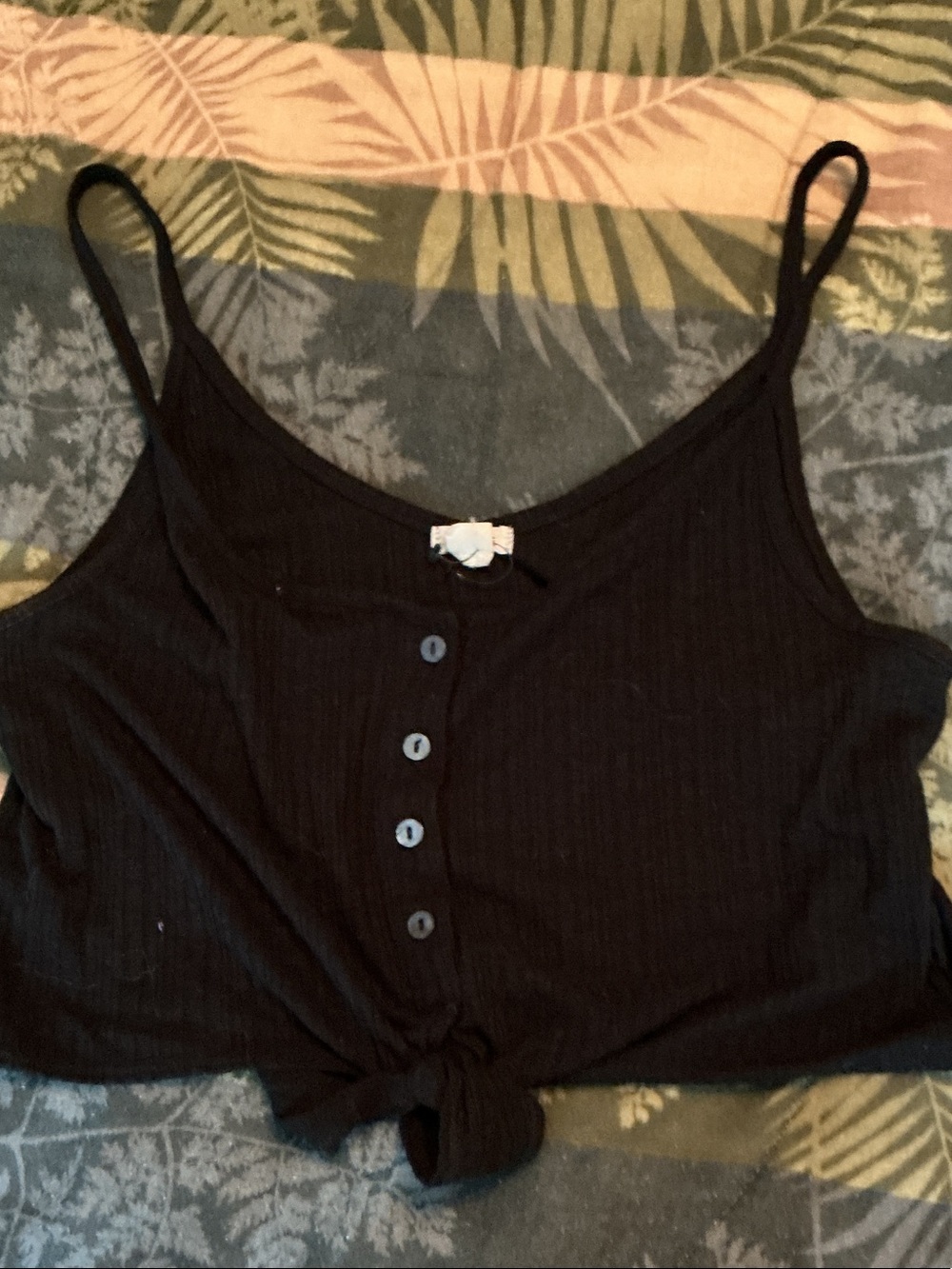 Garage Black Ribbed Tie-Front Cami